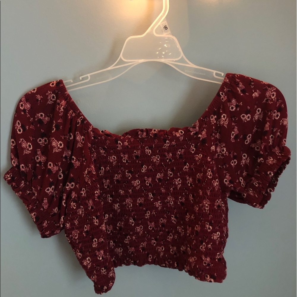 Patterned off the shoulder cropped top